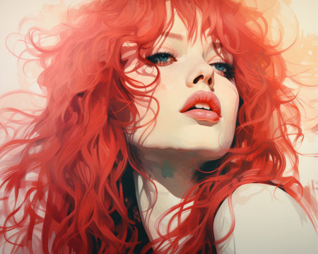 a digital painting of a woman with red hairの素材