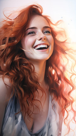 a digital painting of a woman with long red hairの素材
