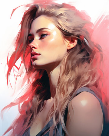 a digital painting of a woman with long hairの素材