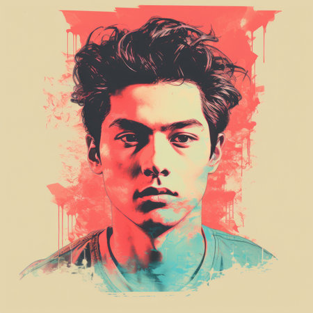 a digital painting of a young man with dark hairの素材