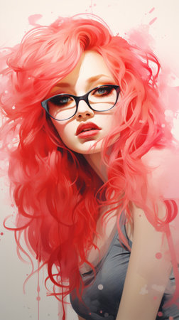 a digital painting of a woman with red hair and glassesの素材