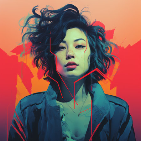 a digital painting of an asian womanの素材