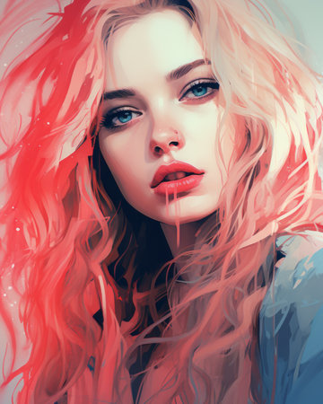 a digital painting of a woman with red hairの素材