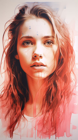 a digital painting of a woman with red hairの素材