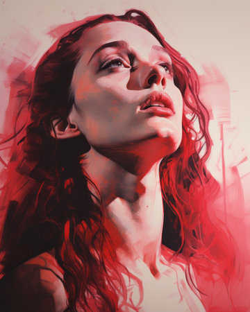 a digital painting of a woman with red hairの素材