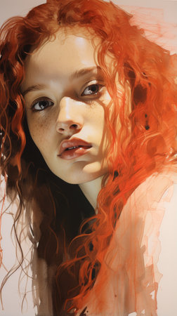 a digital painting of a woman with red hairの素材