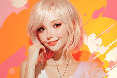 a girl with blonde hair and a pink backgroundの素材
