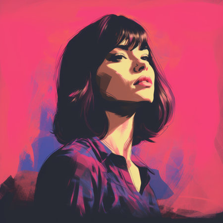 a digital painting of a woman with short hairの素材