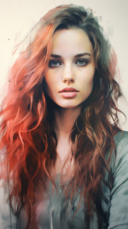 a digital painting of a woman with red hairの素材