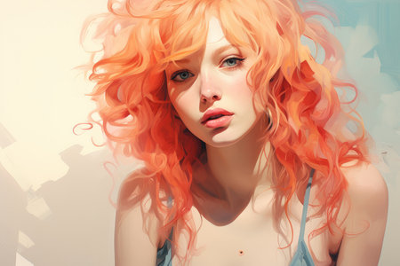 a digital painting of an orange haired womanの素材