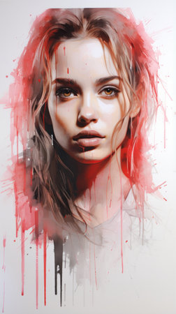 a digital painting of a woman with red paint on her faceの素材