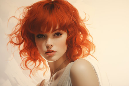 a digital painting of a woman with red hairの素材