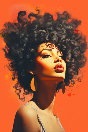 a woman with curly hair and big earringsの素材