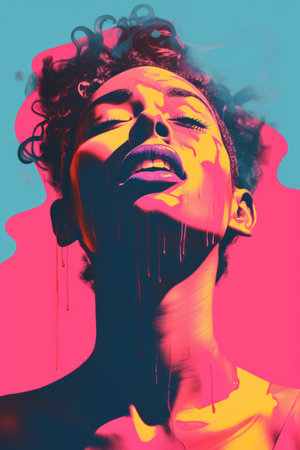 a woman with colorful paint on her faceの素材