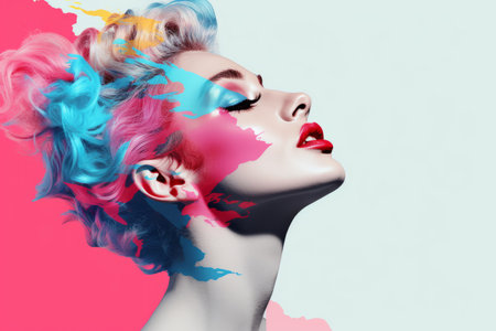 a woman with colorful hair and makeupの素材