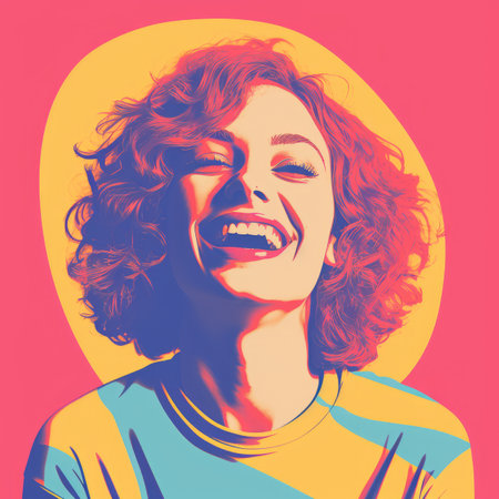 a woman with curly hair and a smile on her faceの素材