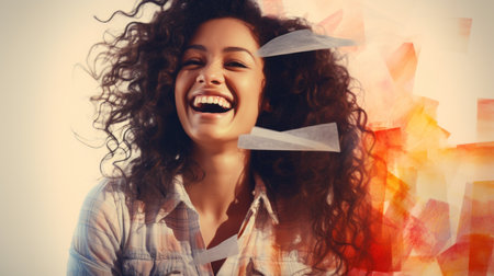 a woman with curly hair is smilingの素材