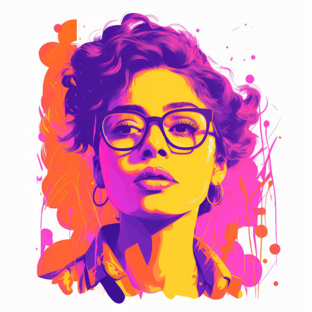 a woman with glasses and a colorful backgroundの素材