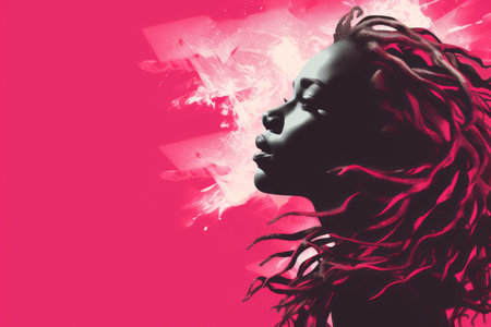 a woman with dreadlocks on a pink backgroundの素材