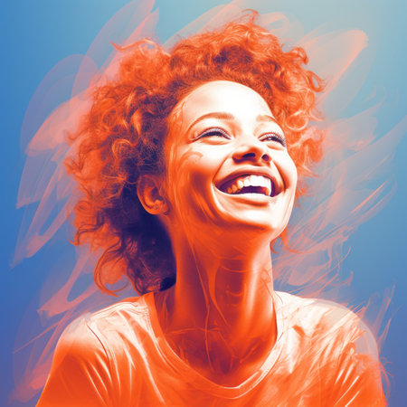 a woman with curly hair is smilingの素材