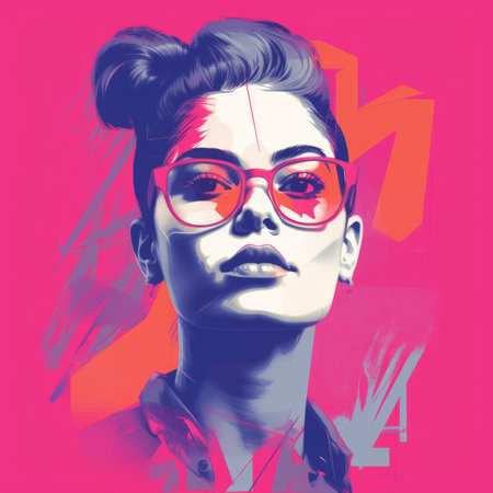 a woman with glasses on a pink backgroundの素材