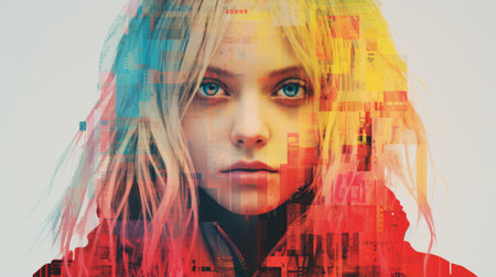 a woman with long blonde hair and colorful eyesの素材