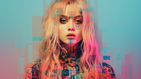 a woman with long blonde hair and tattoos on her faceの素材