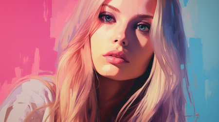 a woman with long blonde hair and blue eyesの素材
