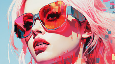 a woman with pink hair and sunglassesの素材