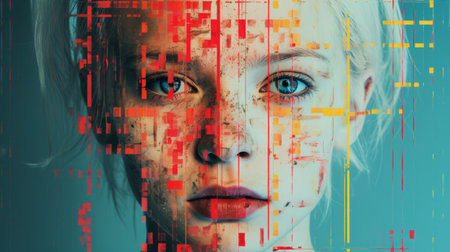 a womans face is shown in a digital imageの素材
