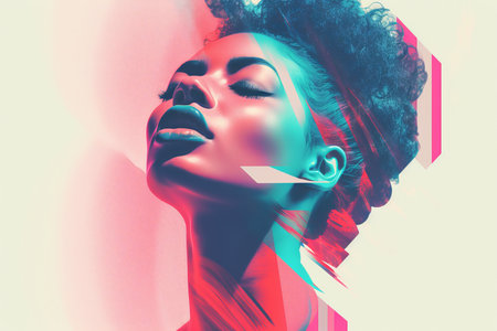 a womans face with a colorful backgroundの素材