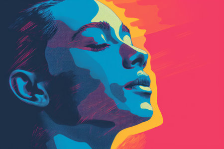 a womans face is shown in a pop art styleの素材