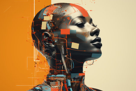an image of a woman with a robot headの素材