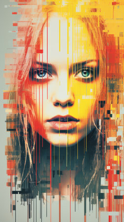 an abstract image of a womans face with a colorful backgroundの素材