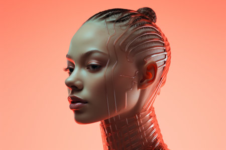 an image of a woman with a robot headの素材