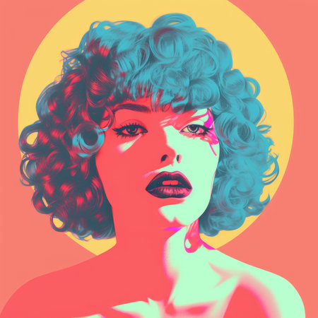 an illustration of a woman with blue hairの素材