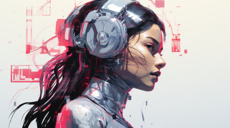 an image of a woman with headphones on her headの素材