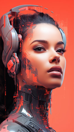 an image of a woman with headphones on her headの素材