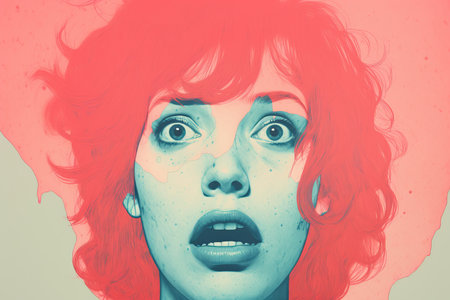 an illustration of a woman with red hair and blue eyesの素材