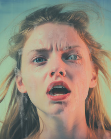 an image of a woman with her eyes wide openの素材