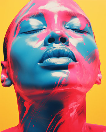 an image of a woman with paint on her faceの素材