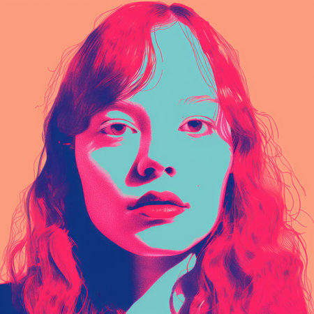 an image of a woman with red hair and blue eyesの素材