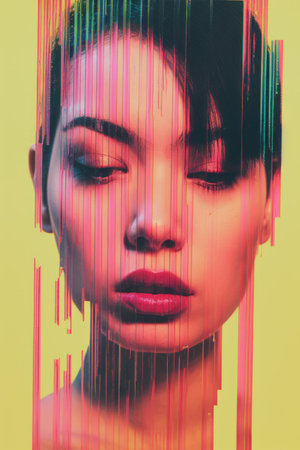 an image of a womans face with a pink backgroundの素材
