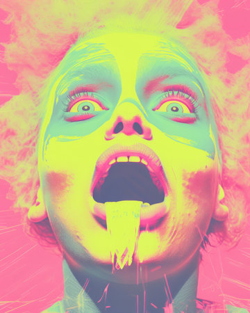 an image of a woman with neon paint on her faceの素材