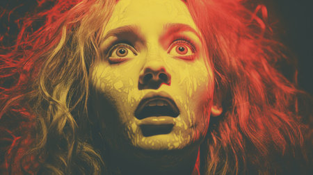 an image of a woman with red hair and yellow eyesの素材