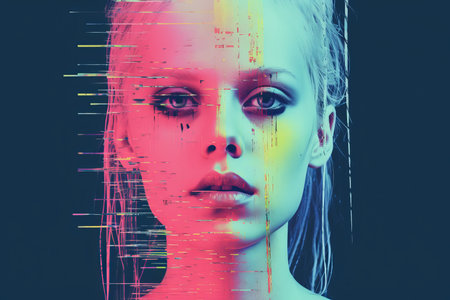an image of a womans face with an abstract backgroundの素材