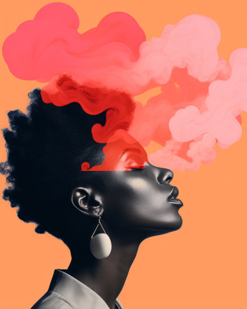 an image of a woman with smoke coming out of her headの素材