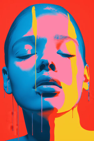 an image of a womans face with paint dripping down her faceの素材