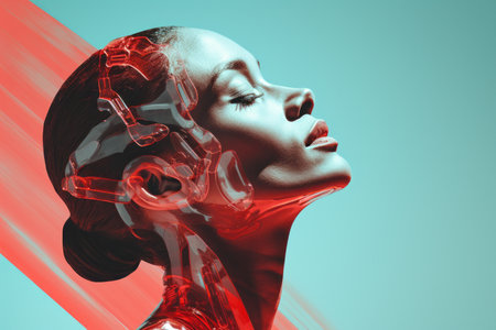 an image of a womans face with a robot headの素材