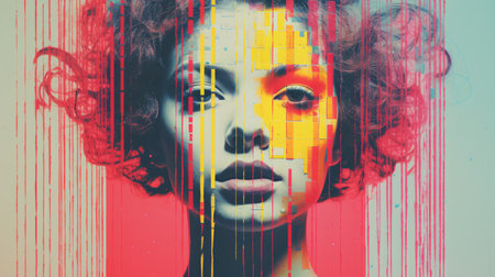 an image of a womans face with a colorful backgroundの素材